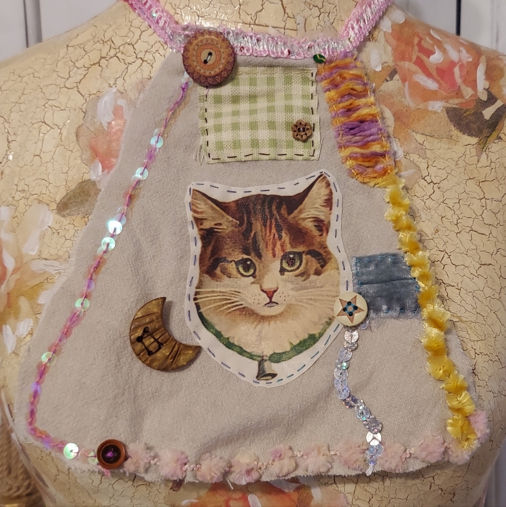 JABOT Handmade NECK ADORNMENT Kitten Patch Crushed velvet ONE OF A KIND
